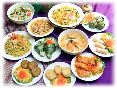 Thai dishes served together for sharing